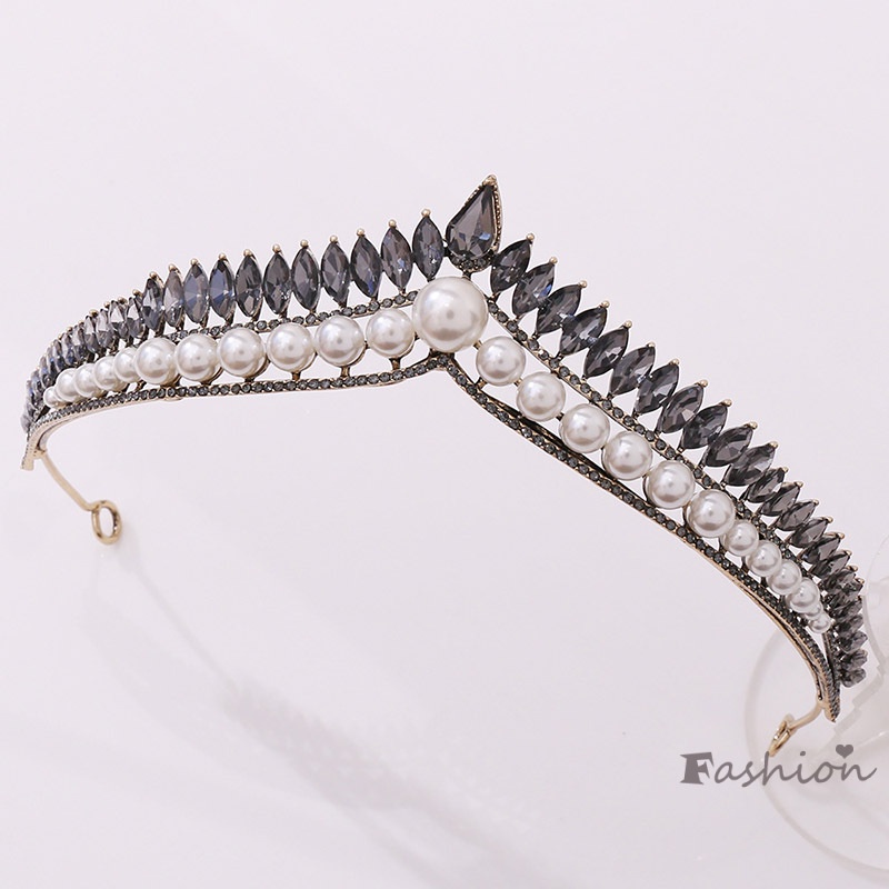 Vương Miện Cài Tóc Đính Ngọc Trai Nhân Tạo Đơn Giản Cho Cô Dâu