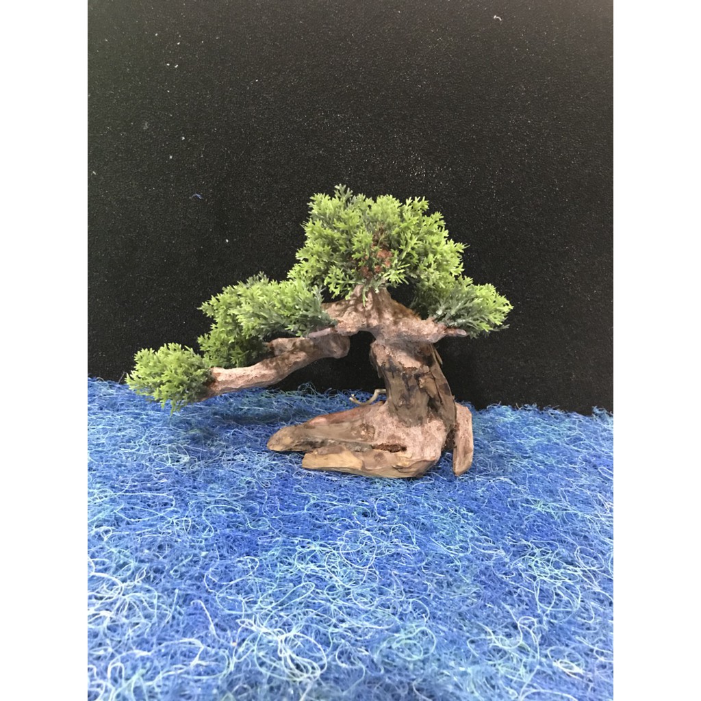Cây giả gỗ bonsai mini dành cho bể cá cảnh, cây bosai có gắn lá nhựa