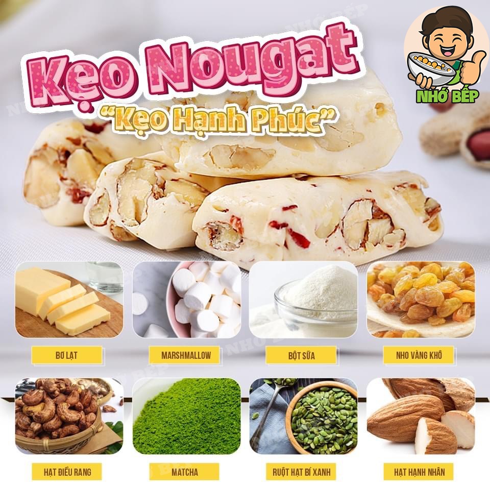 Kẹo Nougat Hạnh Phúc 60 Chiếc Tự Làm Nhớ Bếp Mix Vị Nhiều Hạt Dinh Dưỡng