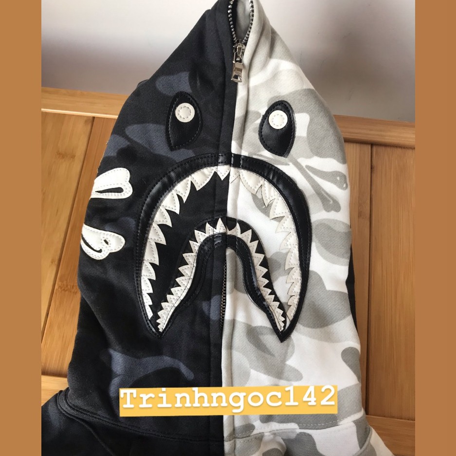 Áo khoác Bape cá mập hình đầu nâu 2 mầu đen trắng,Bape shark cá mập đầu lâu cho nam và nữ