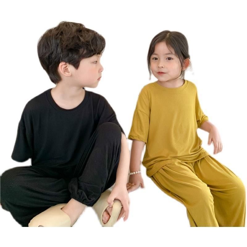 Bộ Đồ Ngủ Ngắn Tay Vải Lụa Mát Thời Trang Mùa Hè Cho Bé