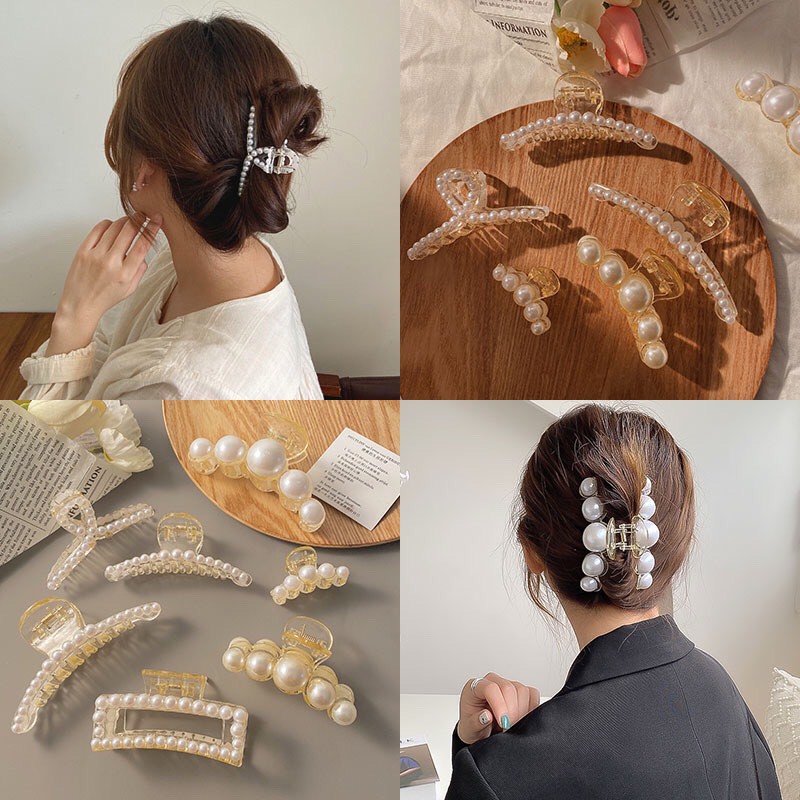 Kẹp Tóc Càng Cua Đính Hạt Trai Phong Cách Hàn Quốc