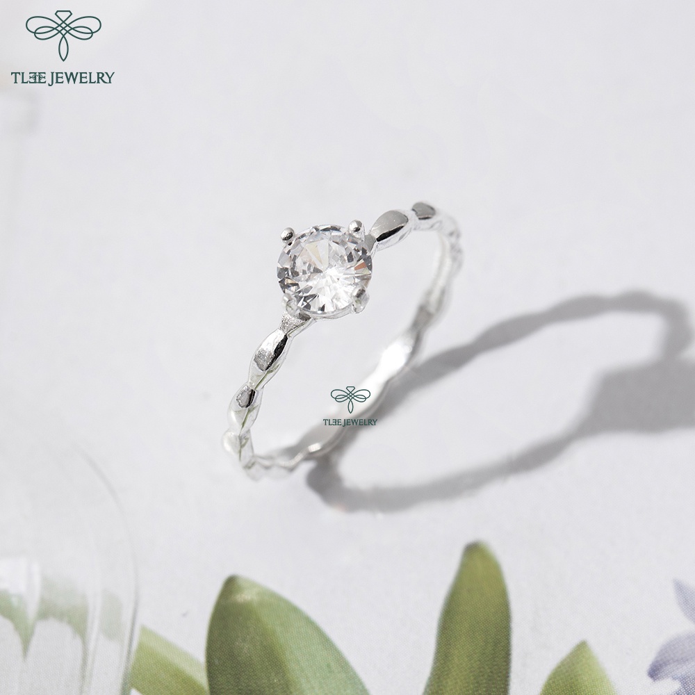 Nhẫn bạc nữ TLEE ổ đá 6li bốn chấu viền dáng hạt trơn sang trọng TleeJewelry A0206