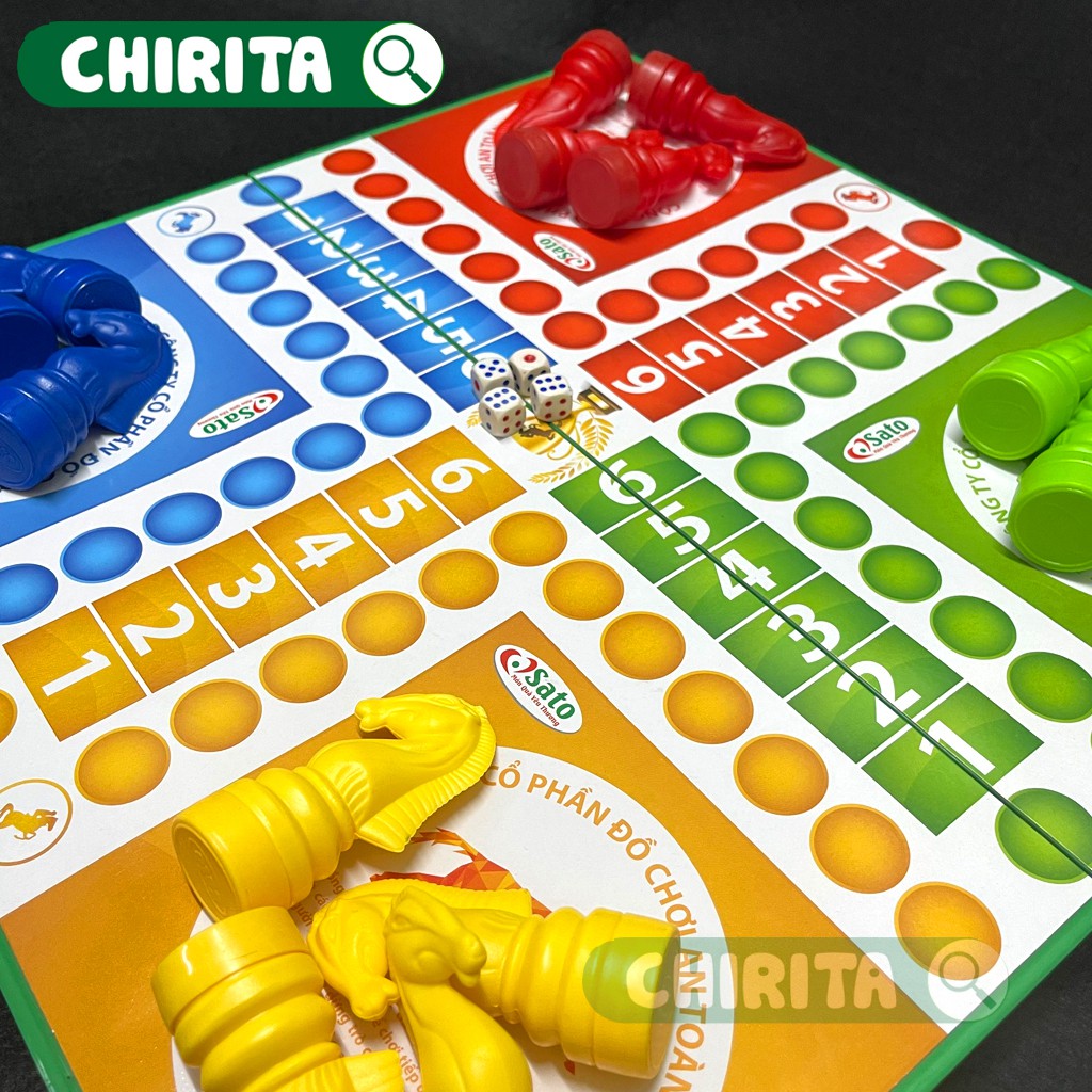 Cờ Cá Ngựa SATO (SIZE ĐẠI / TRUNG / VỪA) - Cờ Cá Ngựa BÀN NHỰA Cao Cấp + Xúc Xắc, Board Game Đồ Chơi Cho Bé CHIRITA