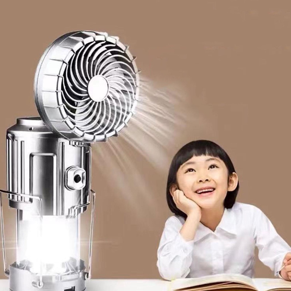 Đèn sạc pin 9299  kèm quạt siêu mát 2 in 1 có sạc năng lượng mặt trời - den pin cam tay