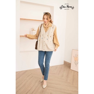 Gile bầu len thêu hoa