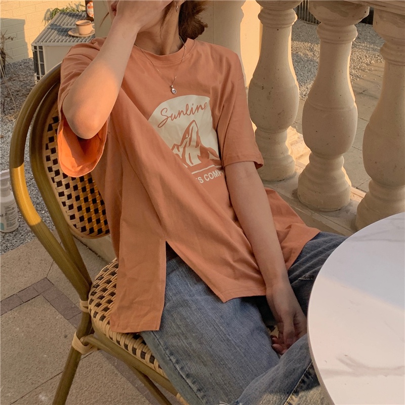 Áo thun SUXI tay ngắn cổ tròn form rộng in họa tiết phong cách đường phố