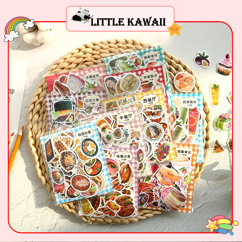 Set 100 miếng sticker hình dán đồ ăn, thức uống food drink