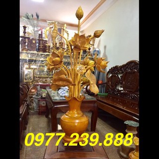 bình hoa sen bằng gỗ mít 11 cành