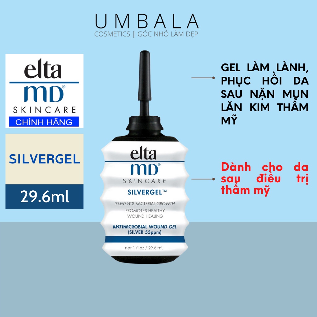 (CTY NK) Elta MD SilverGel - Gel làm lành phục hồi da sau nặn mụn lăn kim thẩm mỹ (29.6ml)