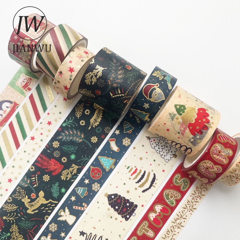 Bộ 8 Cuộn Băng Keo Washi Màu Đồng Họa Tiết Giáng Sinh Dễ Thương Trang Trí Sổ Tay DIY