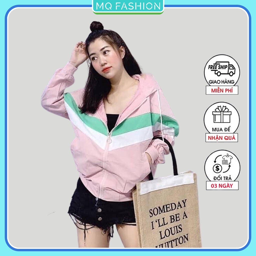 Áo khoác dù chống nắng nữ có mũ form rộng phối viền chữ V ấn tượng KD02