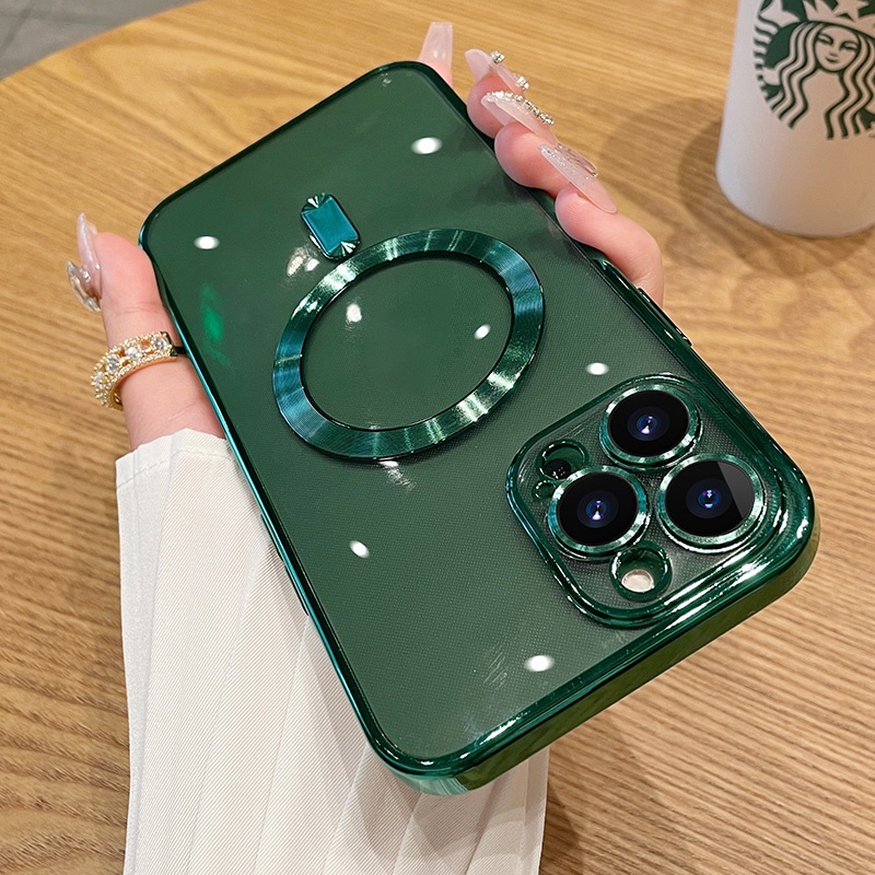 Ốp Điện Thoại Silicon Trong Suốt Từ Tính Mạ Điện Chất Lượng Cao Cho iPhone 13 14 Pro Max 14 Plus