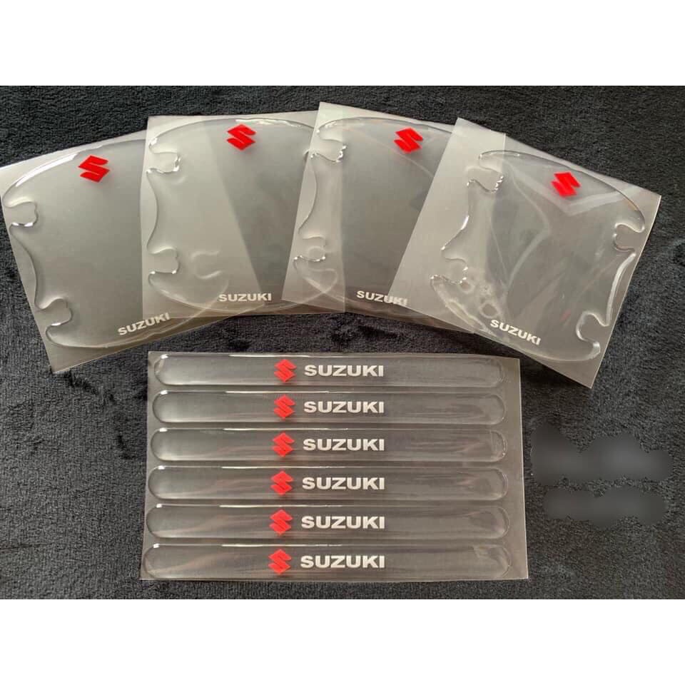 Bộ 10 miếng dán silicon tay, hõm, gương ô tô logo hãng xe Suzuki Swift, Celerio, Ciaz, Vitara,  Ertiga, XL7