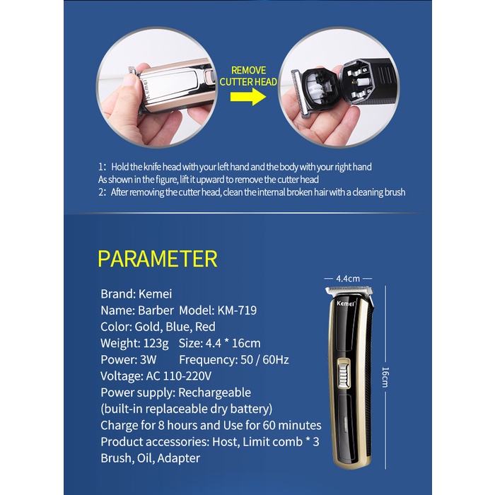 Máy cạo râu Kemei không dây 2 trong 1 có thể sạc lại và sử dụng pin AA với lưỡi cắt có thể tháo rời tiện dụng