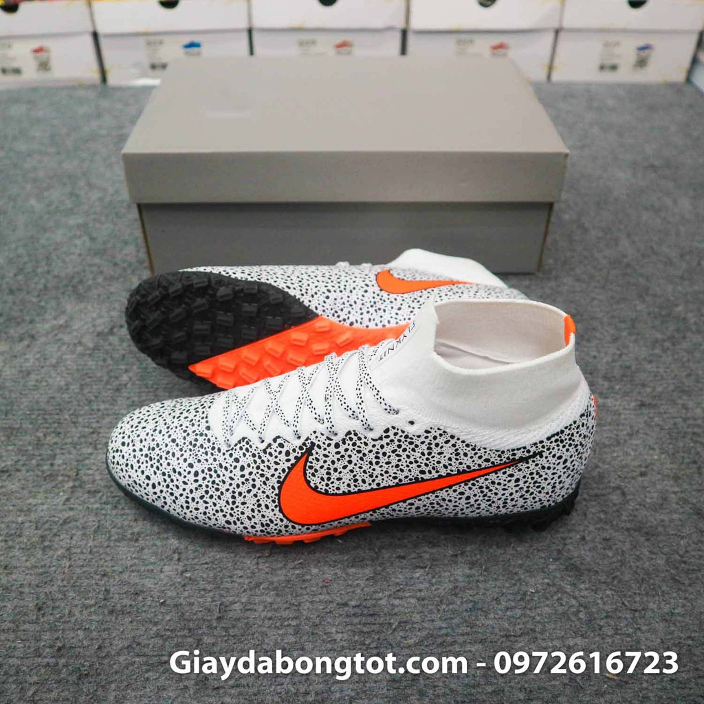 Giày đá bóng cổ cao Mercurial Superfly 7 Elite TF Safari đen trắng | Da vải bền chắc, cổ thun ôm chân, đế cao su mềm