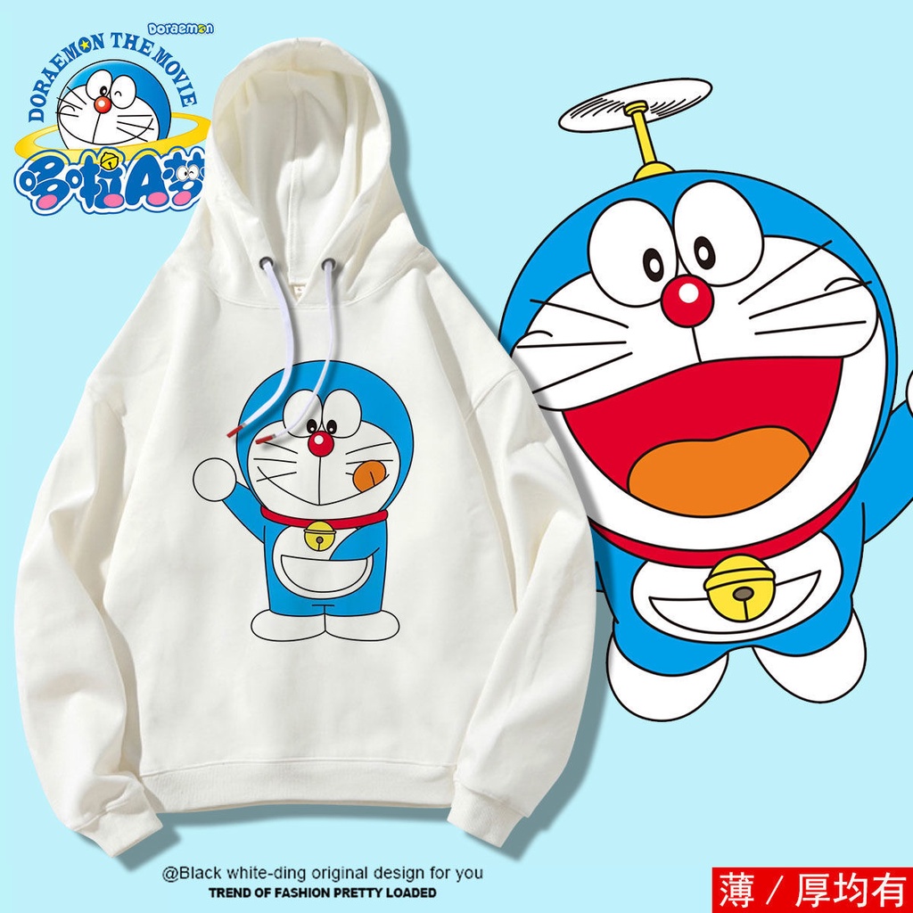 Áo Khoác Hoodie Vải Nhung In Hình Mèo Máy Doraemon Thời Trang Thu Đông Cho Nam Và Nữ