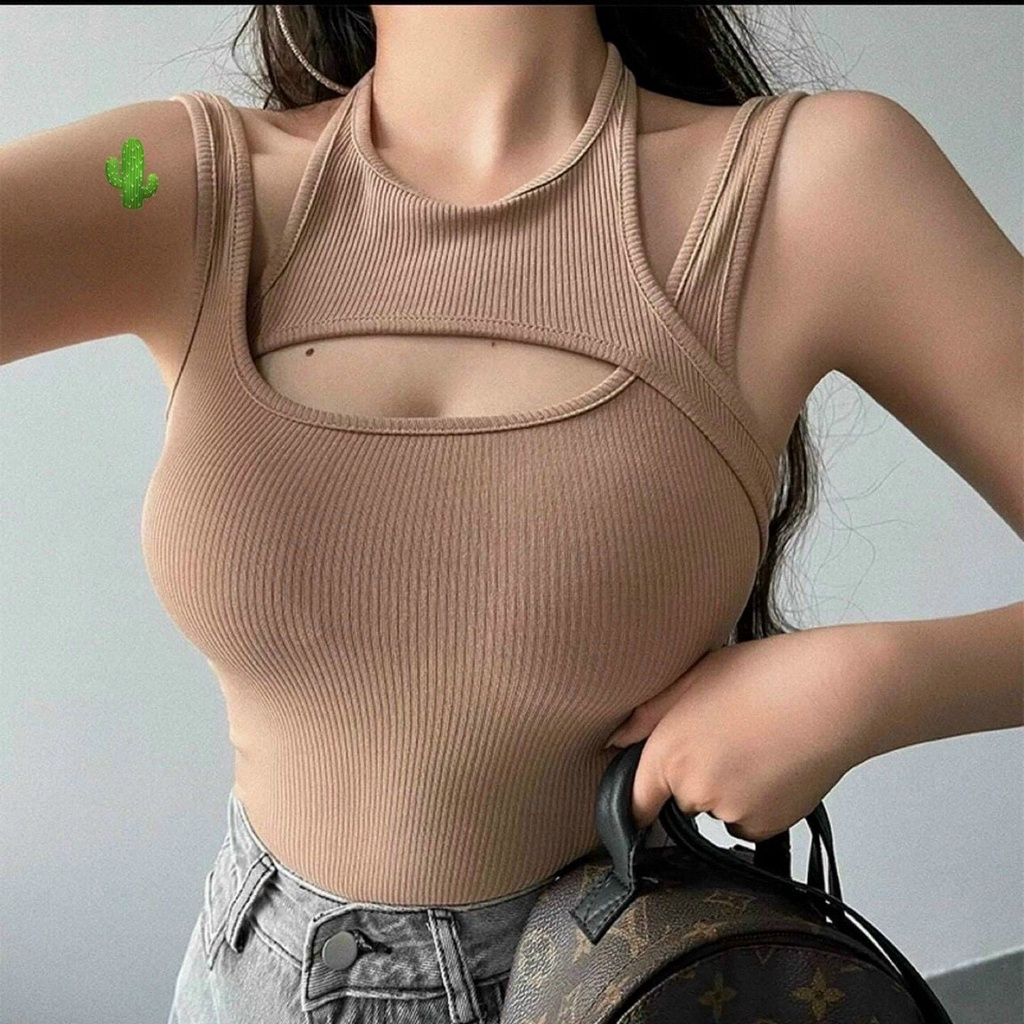 Áo mặc 2 kiểu sát nách khoét ngực croptop cực xinh , chất thun gân dày dặn