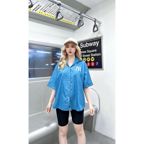 Áo Sơmi Jeans Demin Tay Ngắn NY Ảnh Thật 100%