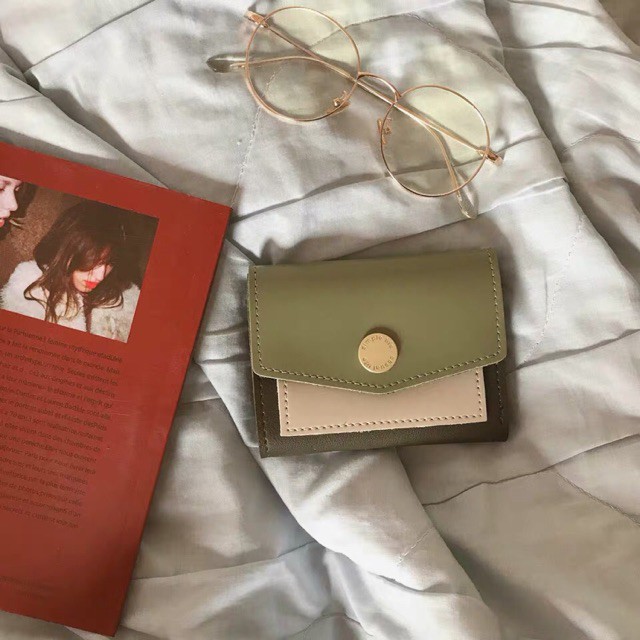 Ví vintage, chất đẹp, da không bong tróc, ví xanh