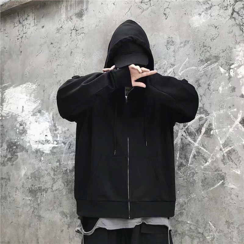 Áo khoác mũ trùm giả hai lớp dáng rộng dài tay phối khóa kéo có túi lớn thời trang Hàn Quốc cho nam M-5XL | BigBuy360 - bigbuy360.vn