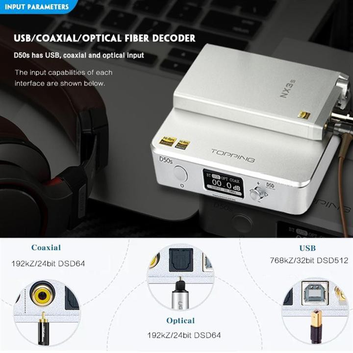 BỘ GIẢI MÃ DAC NGHE NHẠC DSD512 LOSSLESS 32BIT BLUETOOTH 5.0 TOPPING D50S CAO CẤP