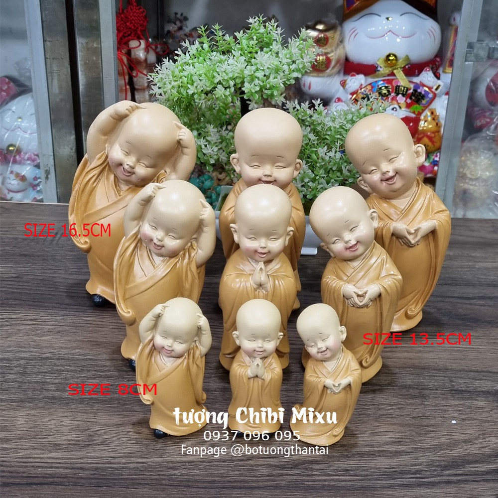 Bộ 03 chú tiểu áo nâu yêu đời mẫu đứng 13.5cm