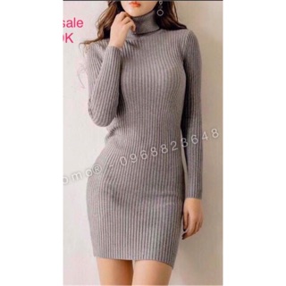 Đầm (váy) len tăm ( đũa ) body cổ lọ ( loại dầy ) #8061 (~85cm)