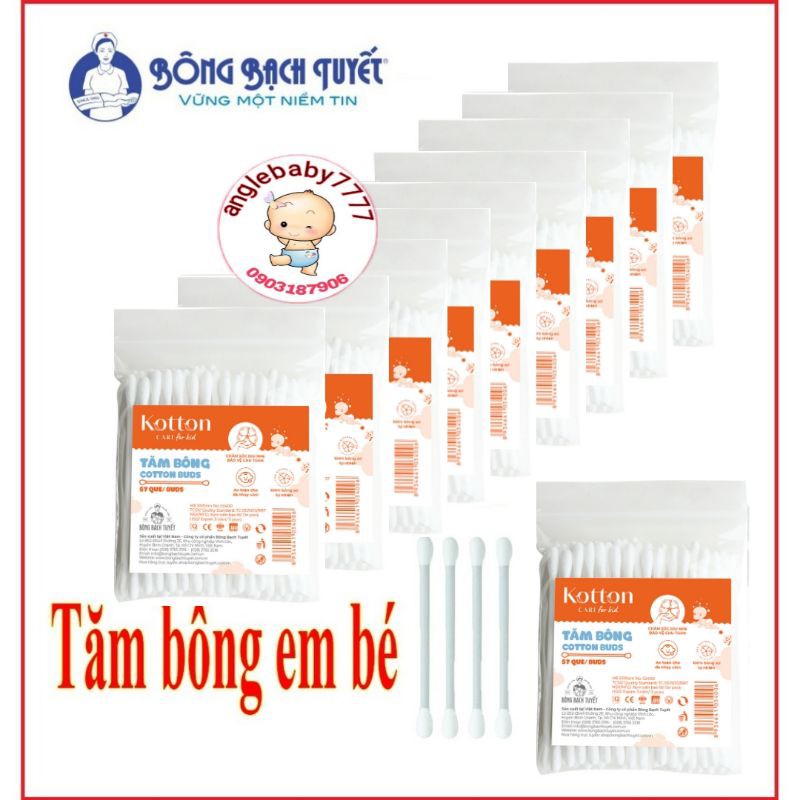 Tăm bông trẻ em cotton Bạch Tuyết 57 chiếc/gói