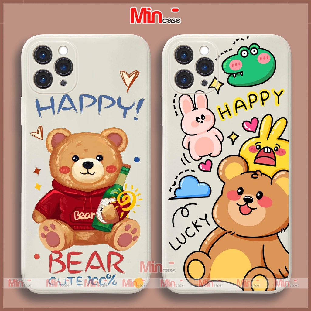 Ốp lưng điện thoại iPhone Cặp đôi gấu cute cạnh viền vuông silicon dẻo ip 6/6s/7/8/X/XS/XR/11/12/13/14 Pro Plus Max