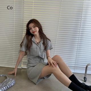 Đầm ngắn phối túi và mũ trùm đơn giản phong cách Hàn Quốc cho nữ