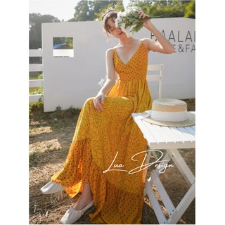 ầm maxi hoa hai dây bi cột lưng đuôi cá LUA DESIGN M2000