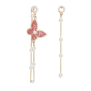 S925 Long Temperament Asymmetric Pearl Tassel Earrings Korea Senior Ear Clips Female