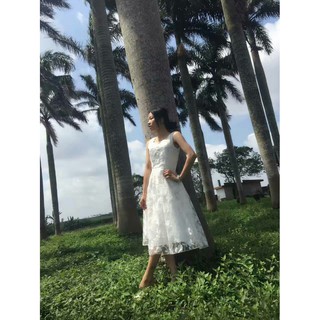 [order] Đầm dự tiệc ren hoa trắng