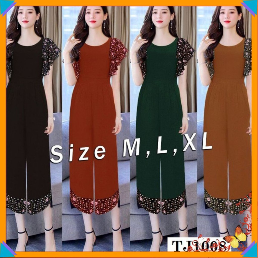 Bộ Jum 🌸FREESHIP🌸 Jumsuit ống suông tay bèo phối họa tiết hoa xinh xắn TJ1008