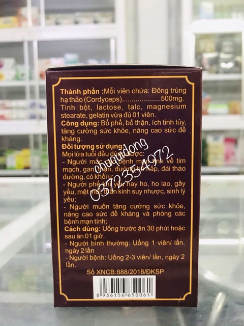 Đông trùng hạ thảo vinh gia ( HỘP 30 viên , 2lo 60v )