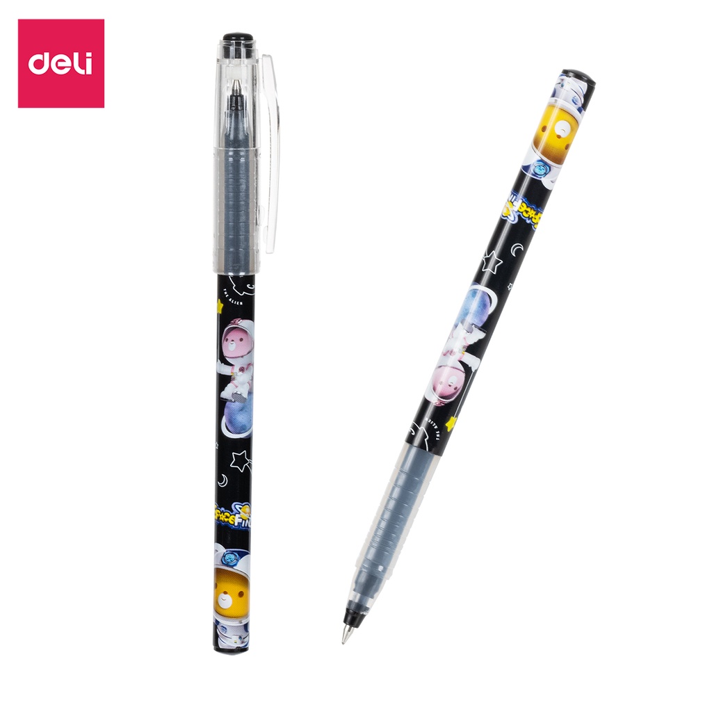 Bút gel ngòi bi 0.5mm Deli hai màu xanh đen - họa tiết đáng yêu - viết đều trơn tru lâu hết mực - EG31