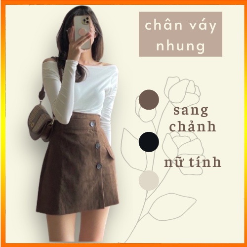 Chân Váy Nhung Cạp Cao 3 Cúc Chất Nhung Tăm Dày Dặn Có Quần Bảo Hộ Bên Trong Dáng Ôm Siêu Hack Dáng Hanva