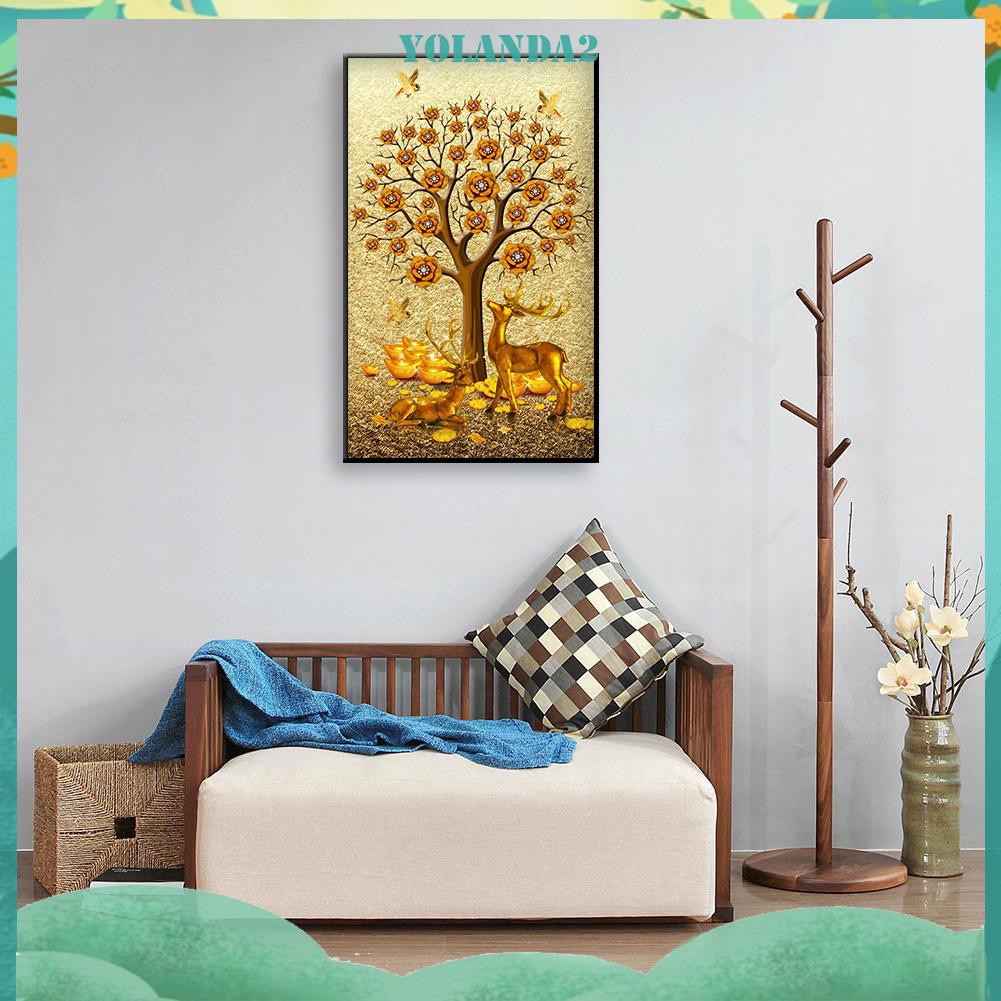 Tranh Đính Đá Tự Làm Trang Trí Nhà 5d Hình Nai Vàng