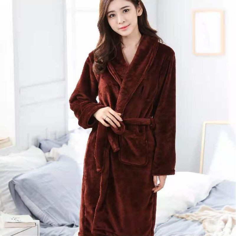 Áo Choàng Ngủ Dáng Dài Chất Liệu Flannel Dày Dặn Giữ Ấm Mùa Đông Cho Nữ