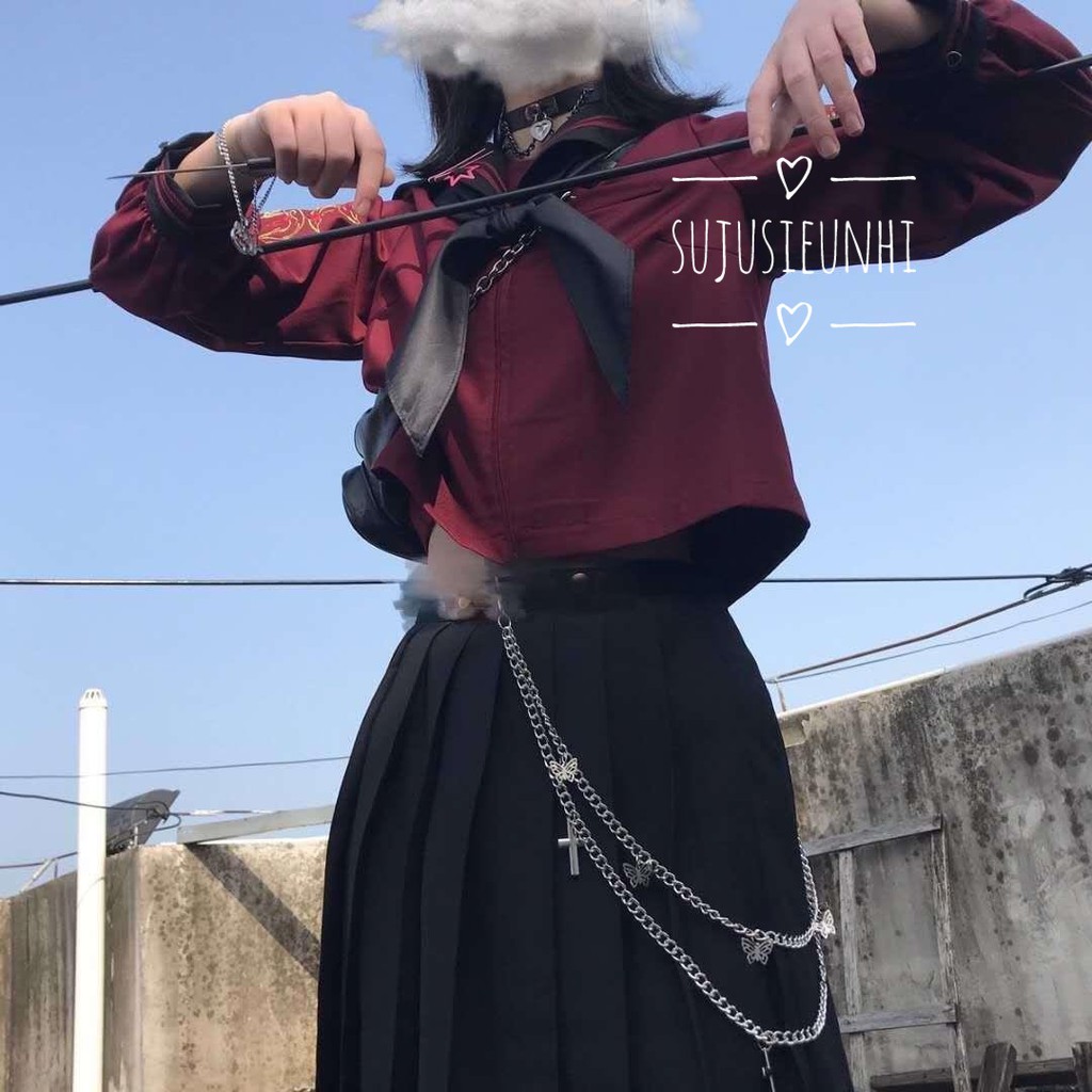 (Lẻ) Dây xích đôi unisex hình bướm và chữ thập đeo kèm quần, váy- chain thắt lưng