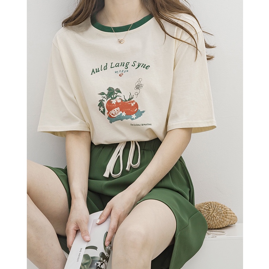 Áo Thun Dáng Rộng Cổ Tròn Ngắn Tay In Hình Phong Cách Cổ Điển Thời Trang Mùa Hè 52618