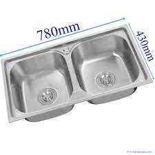 Bồn rửa chén 2 hộc inox kích thước 78x43 kèm bộ xả nước (chưa bao gồm vòi và chân chậu)