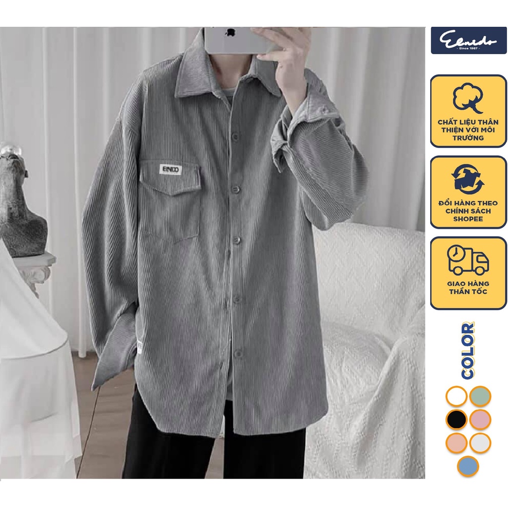 Áo sơ mi unisex nhung tăm form rộng nam nữ phong cách Ulzzang