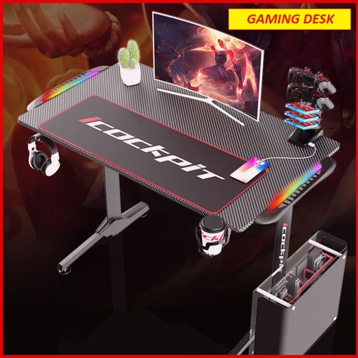 Bàn Gaming Sợi Cacbon. Bàn Chơi Game Cao Cấp. Đèn LED RGB Cảm Biến Âm Thanh. .
