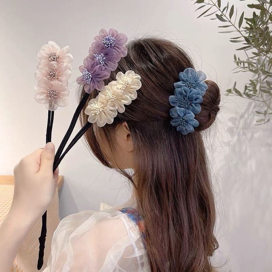 Dây búi tóc co giãn họa tiết hoa phong cách Hàn Quốc đáng yêu cho nữ