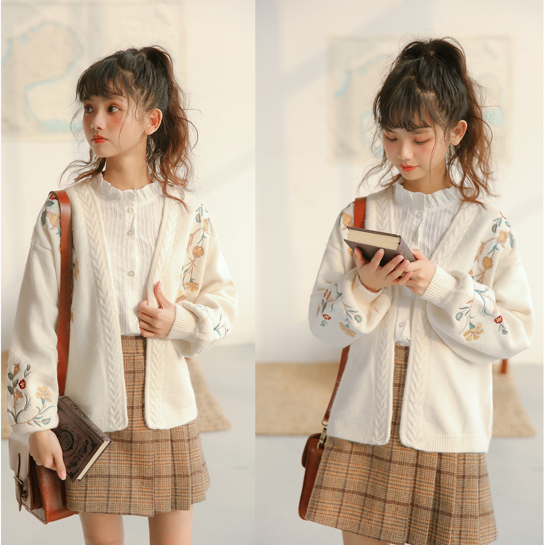 Áo Khoác Cardigan Dệt Kim Thêu Hoa Xinh Xắn Cho Nữ | BigBuy360 - bigbuy360.vn
