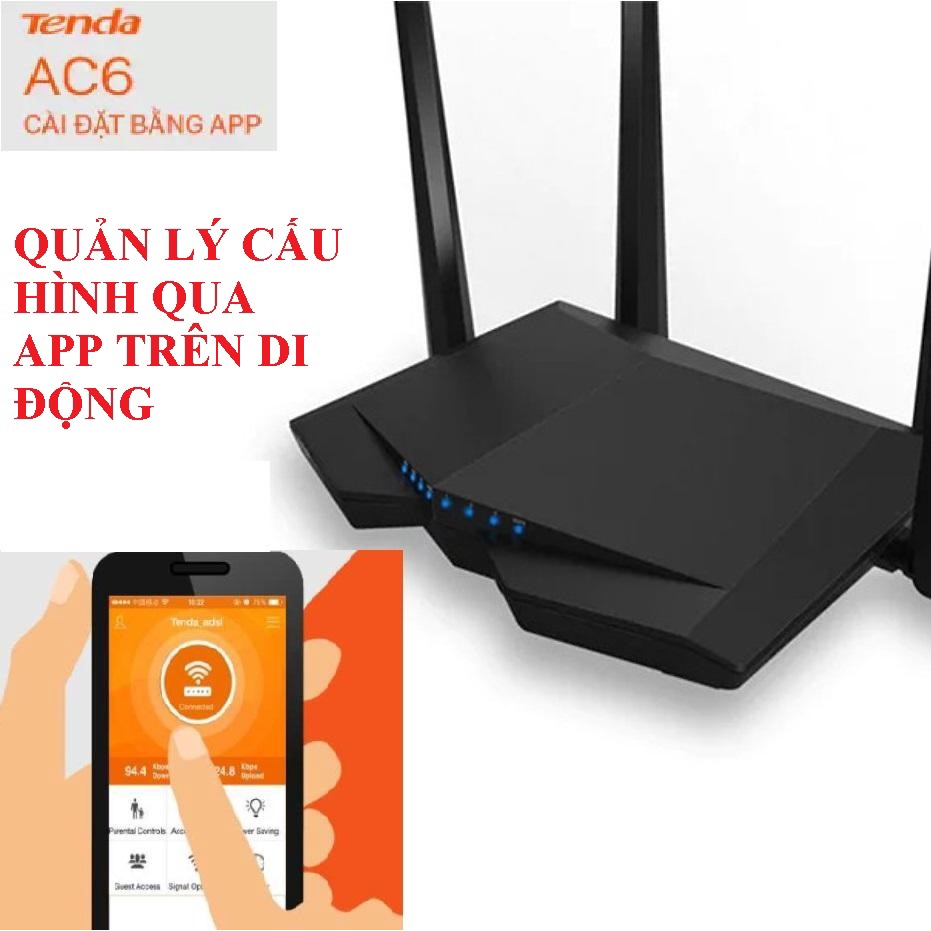 Bộ phát wifi Tenda AC6 xuyên tường, modem wifi băng tần kép tốc độ 1200 Mbps, router wifi kích sóng-  HÀNG LIKE NEW 95%