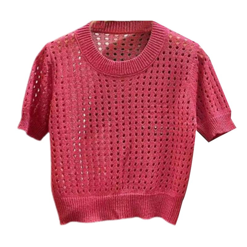 Áo Croptop Dệt Kim Tay Ngắn Cổ Tròn Màu Trơn Thời Trang Mùa Hè Cho Nữ 10MK