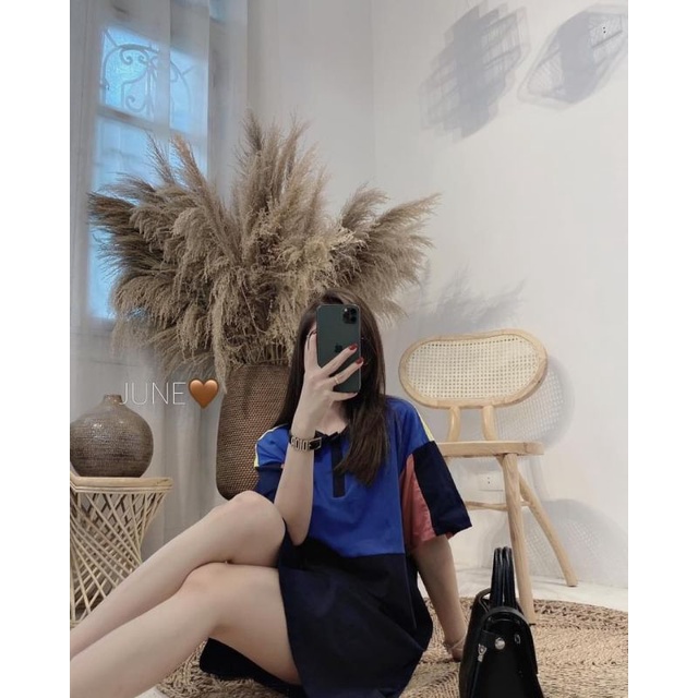 Váy cotton phối màu